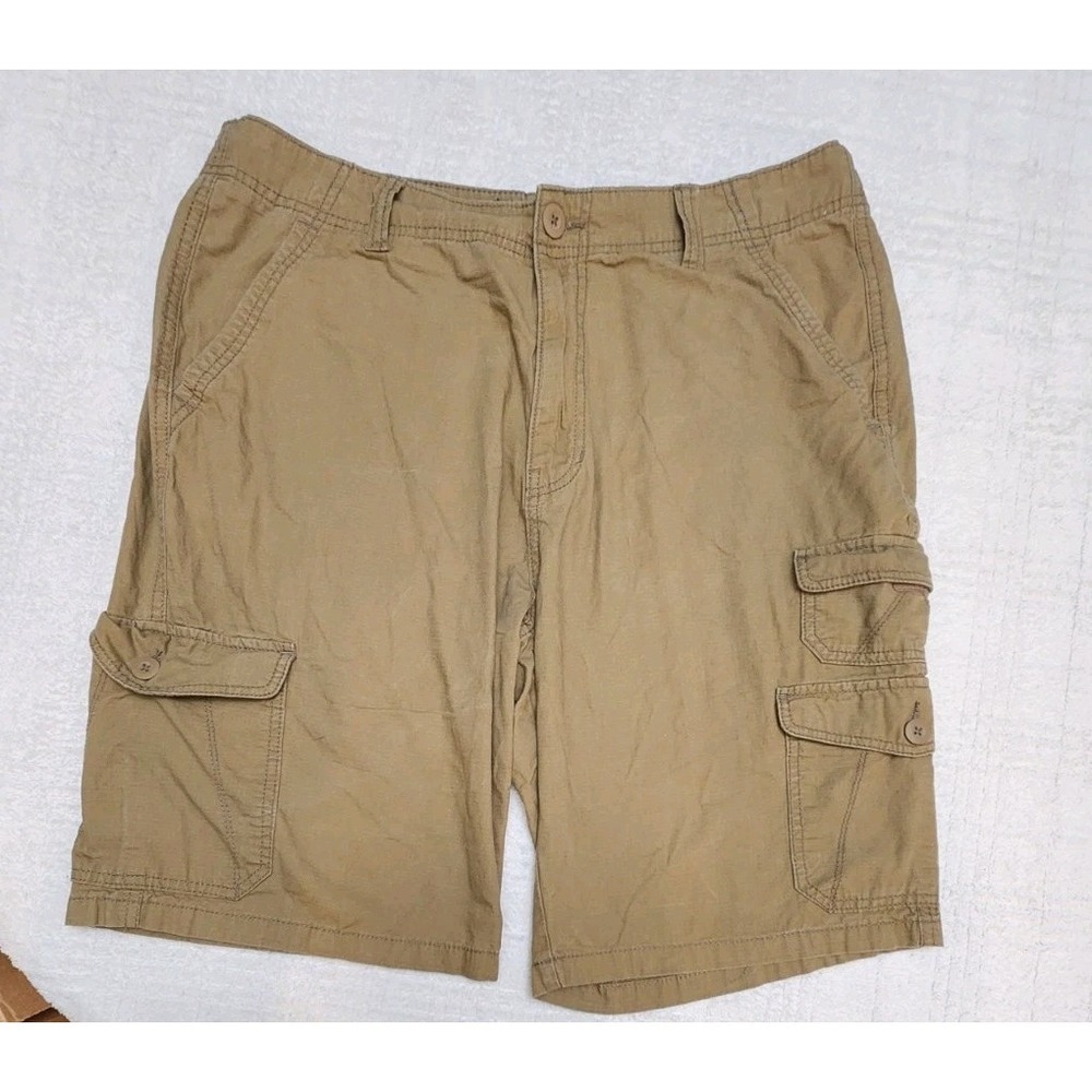 Plugg Shorts Men's 36 Flat Front Cargo Pockets Lightweight Hiking Tan Khaki